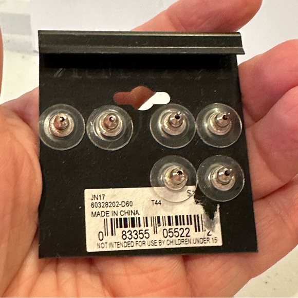 NWT Napier Earrings- set of 3 pairs- silver tone, clear rhinestones, faux pearls - Picture 8 of 8